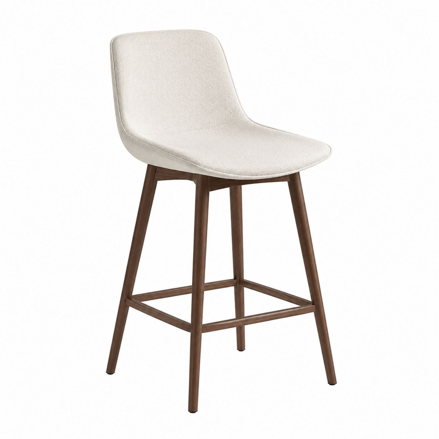 Upholstered Bar Stool with Solid Wood Legs and Polyester Fabric Seat in Beige