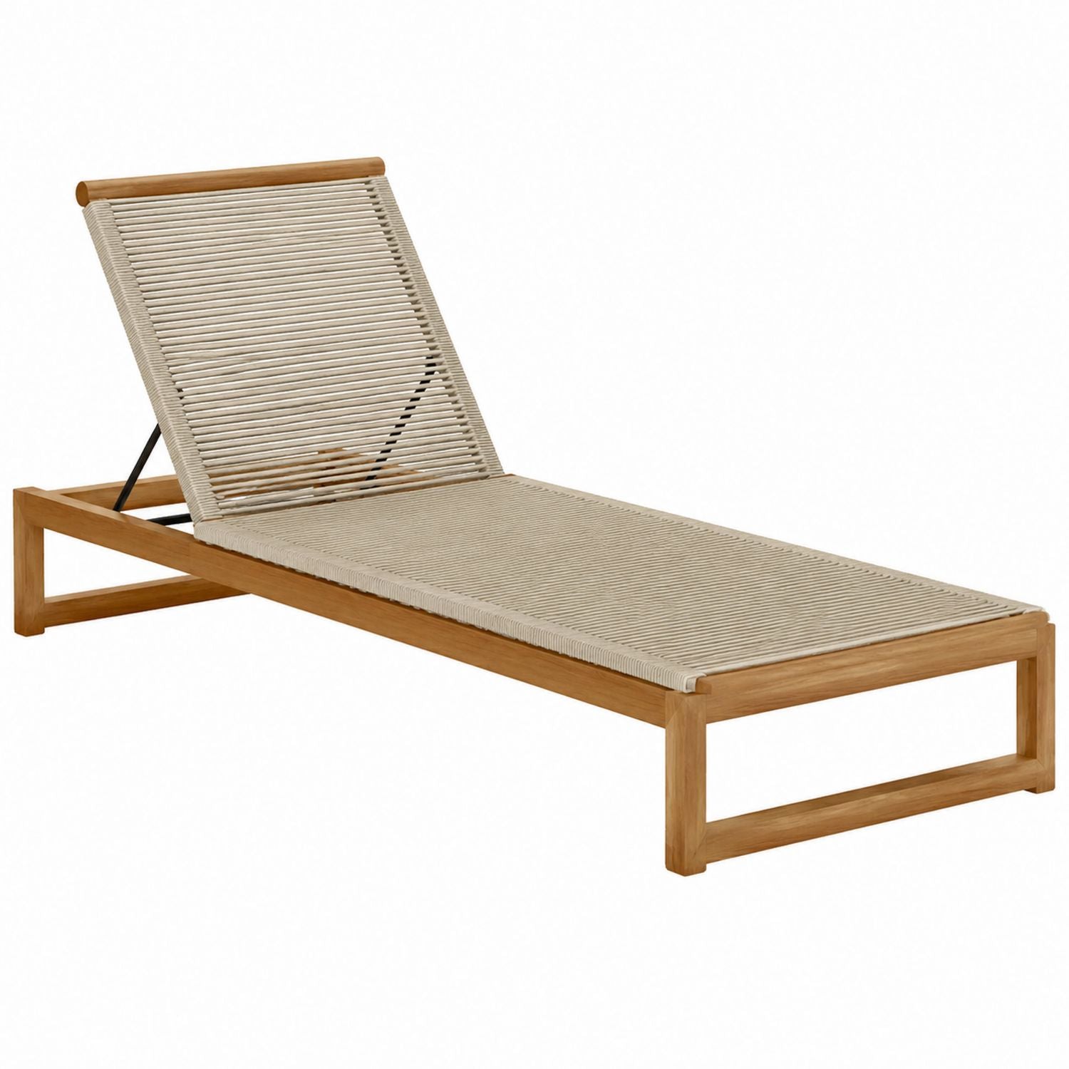 Teak Wood Outdoor Lounger with Rope Weave Adjustable Backrest 200cm