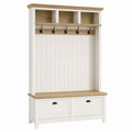 Wood Entryway Coat Rack with Storage Bench White Oak 180cm