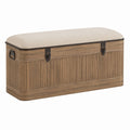 Bamboo Storage Bench with Upholstered Cushion Beige 120cm
