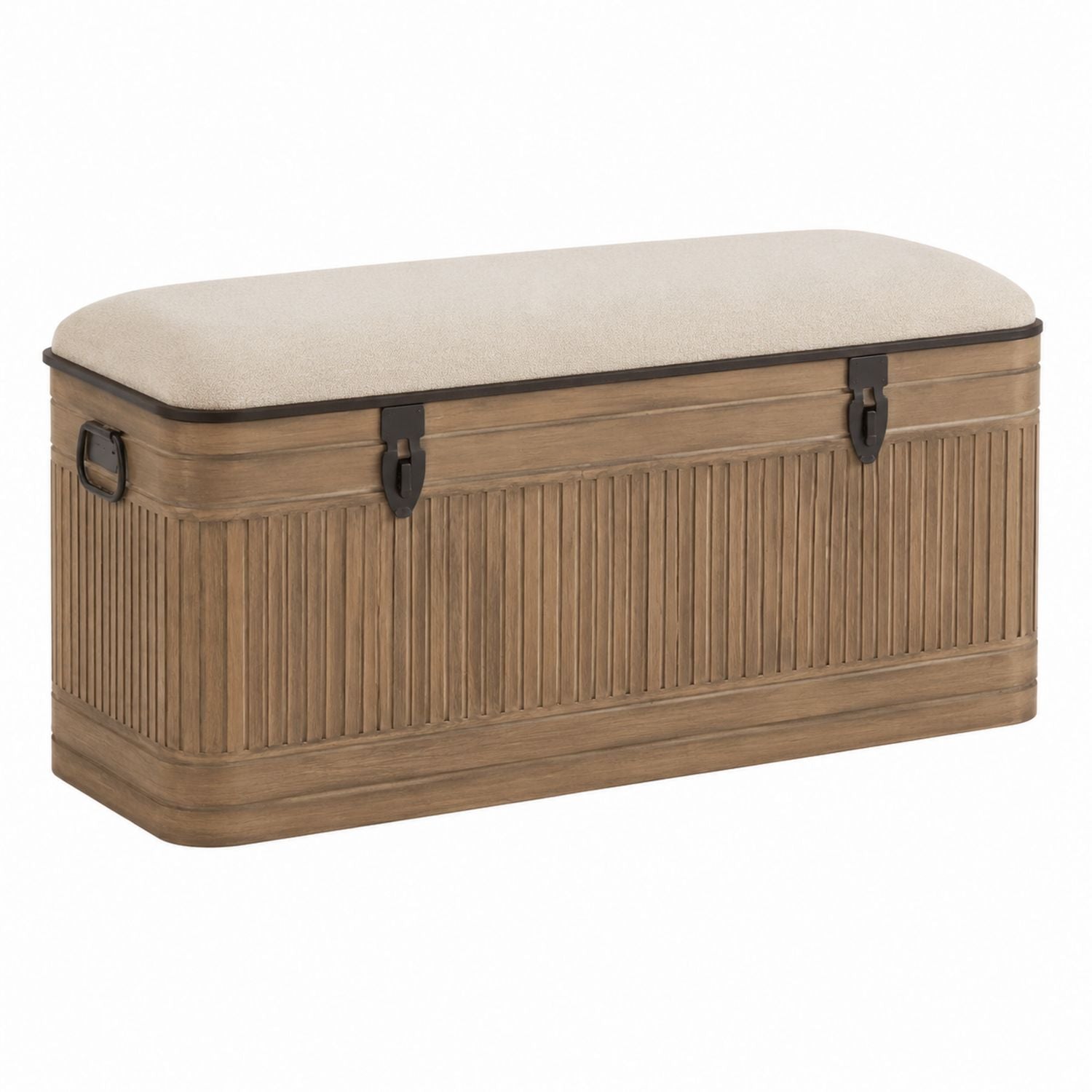 Bamboo Storage Bench with Upholstered Cushion Beige 120cm
