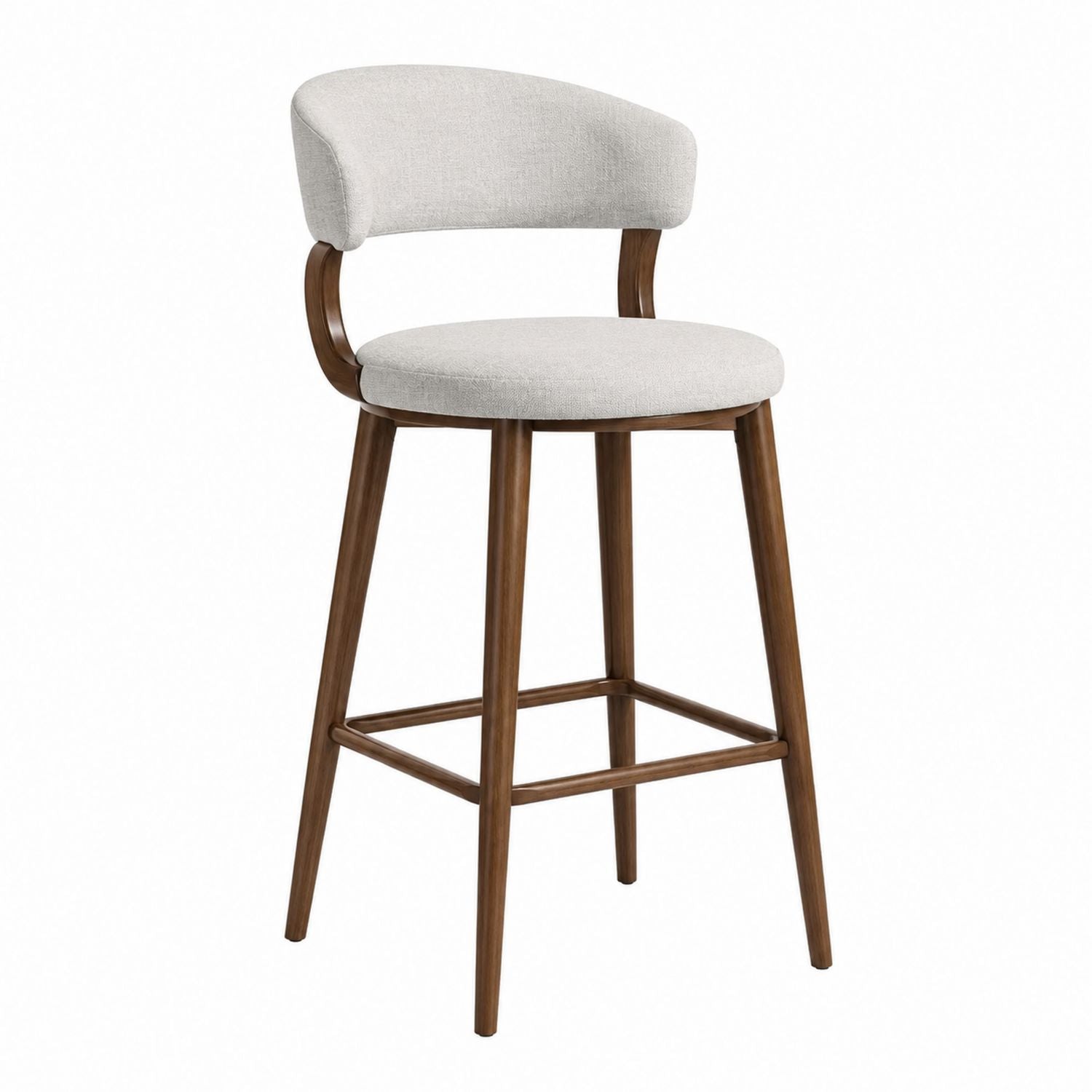 Wooden Frame Bar Stool with Beige Polyester Upholstery, 75cm Height