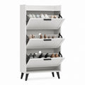 White MDF Shoe Cabinet with Three Flip Drawers