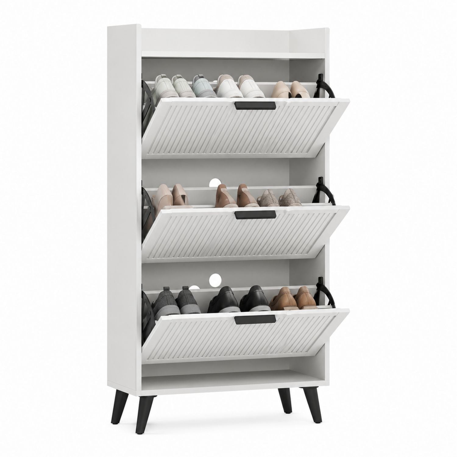 White MDF Shoe Cabinet with Three Flip Drawers