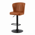 Adjustable Brown Faux Leather Bar Stool with Steel Base