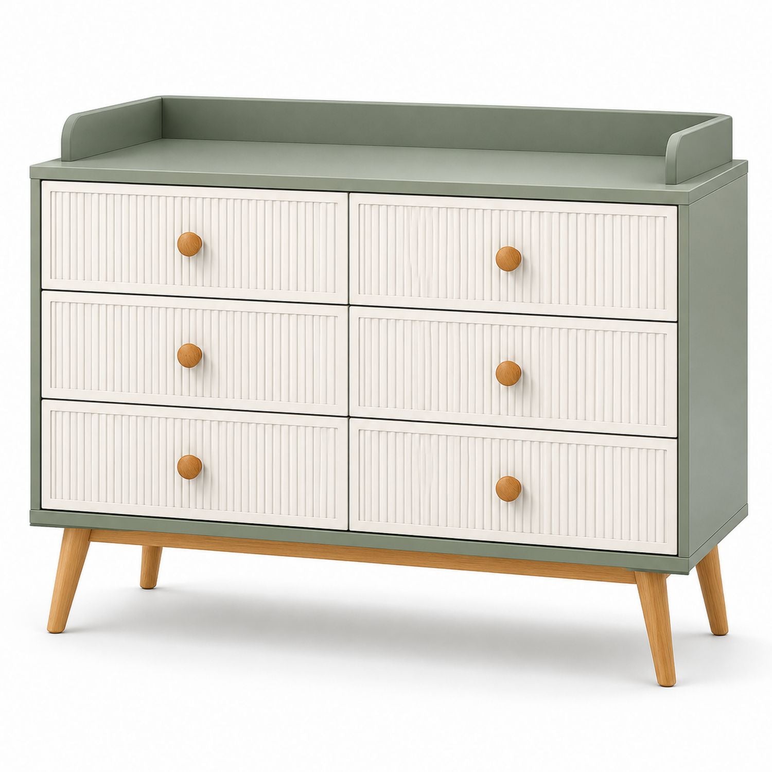 Wooden Dresser with Six Drawers MDF Pine Green White 120cm