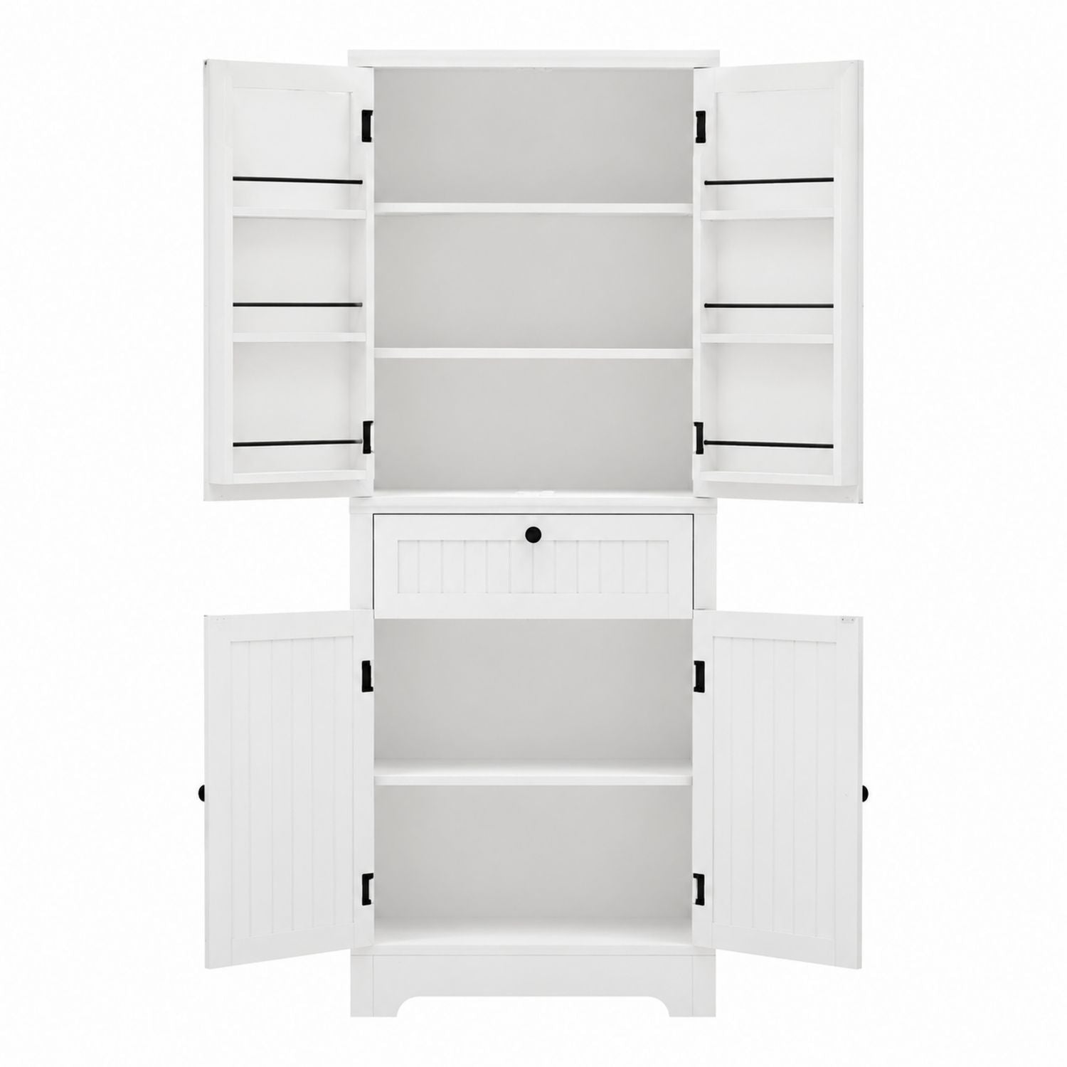 White Wooden Kitchen Storage Cabinet with Shelves and Drawer 180x90x40 cm
