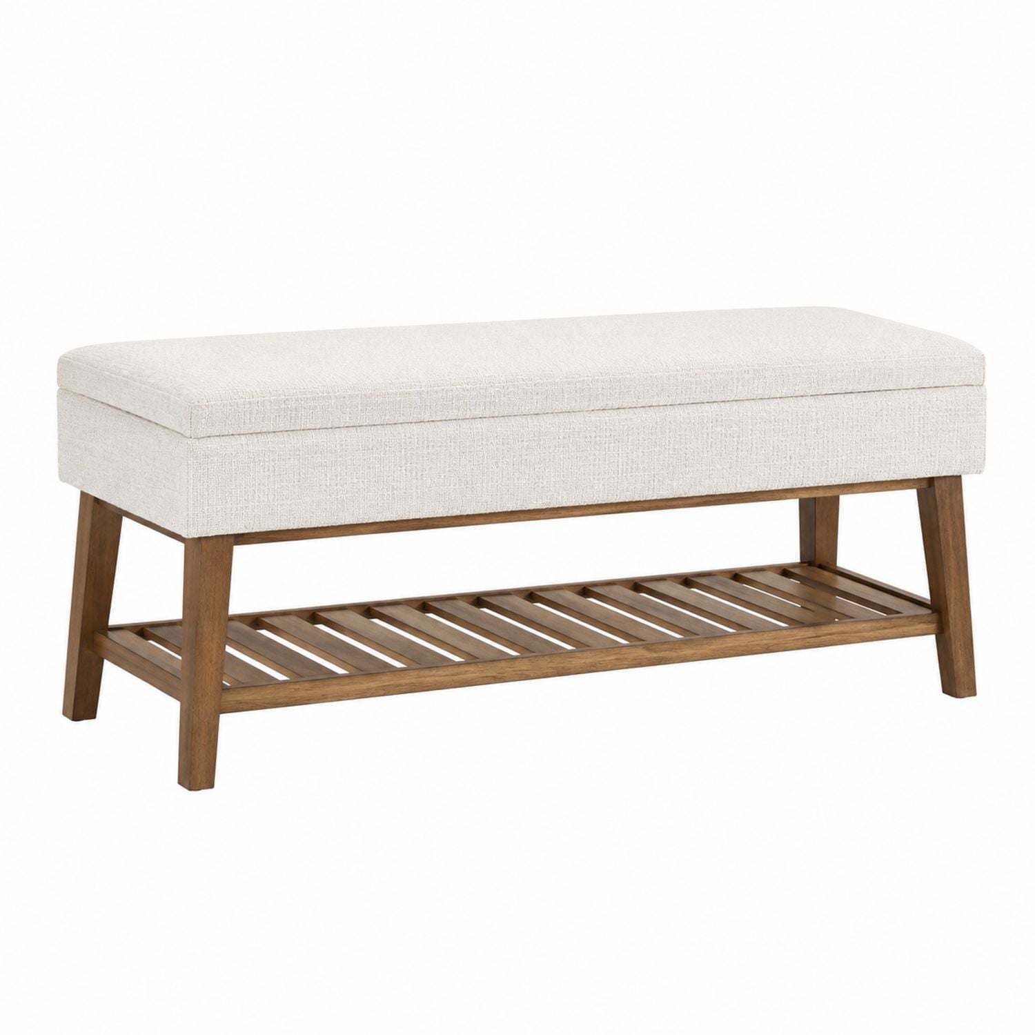 Upholstered Storage Bench with Wooden Frame and Shelf
