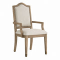 Wood Arm Dining Chair with Polyester Upholstery in Beige