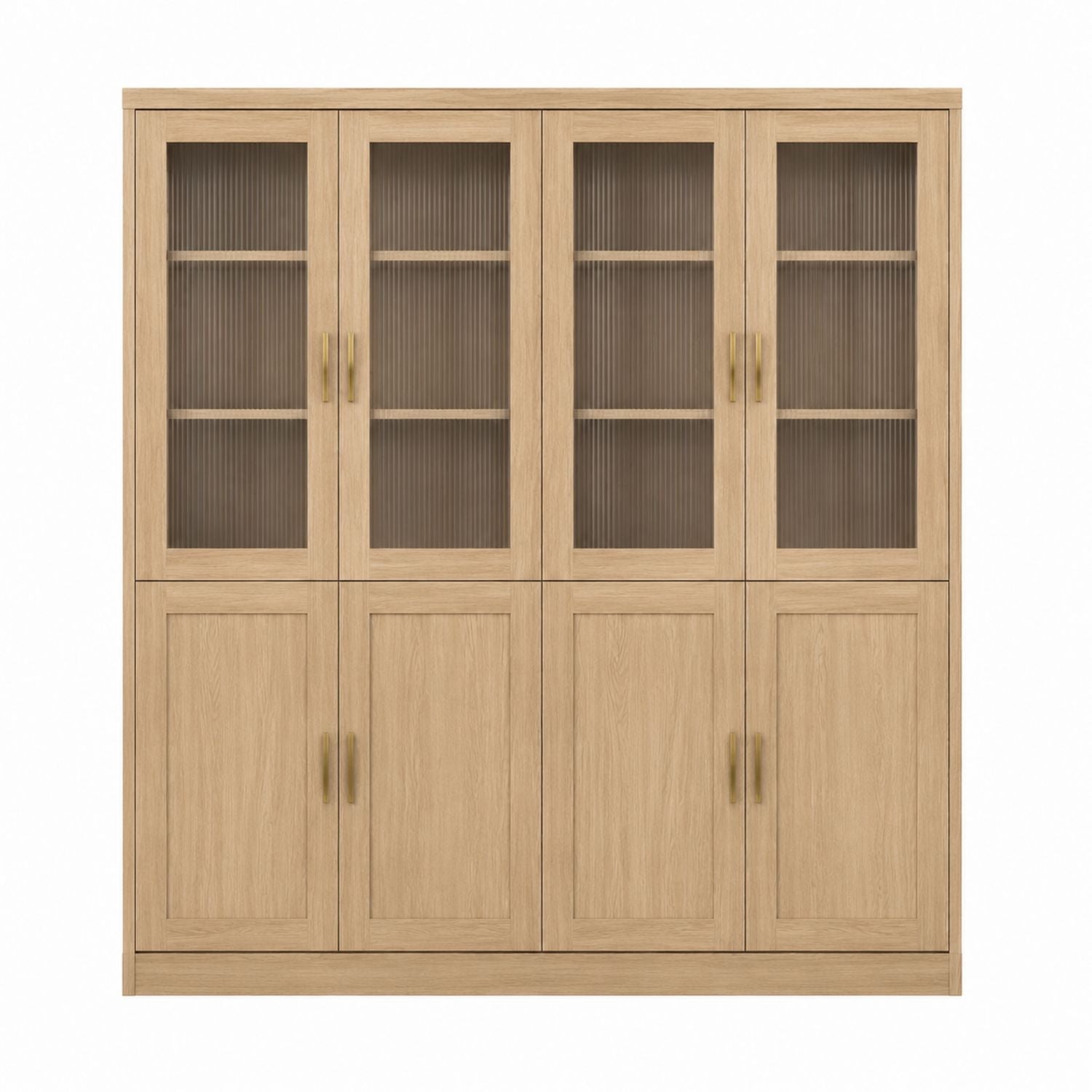 Oak Wood and Ribbed Glass Display Cabinet 180cm x 40cm x 200cm