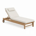 Teak Sun Lounger with Adjustable Backrest and Wheels Cream Cushions