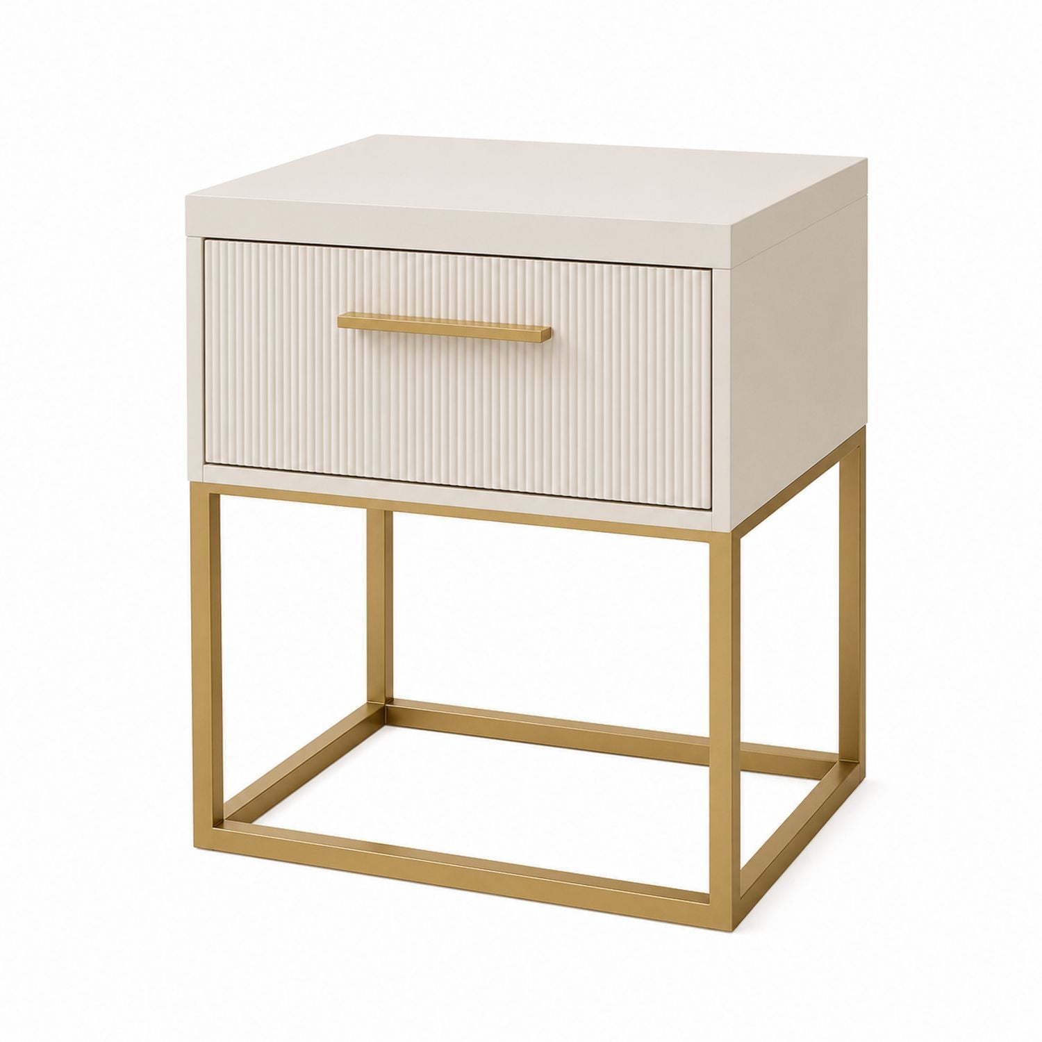 Nightstand with Single Drawer MDF and Metal Beige 23.6x23.6x15.7 inches