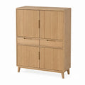 Wood Storage Cabinet Oak Tone with Grooved Doors and Drawers 130cm Height