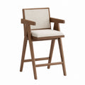 Wooden Bar Stool with Arms and Upholstered Fabric Seat