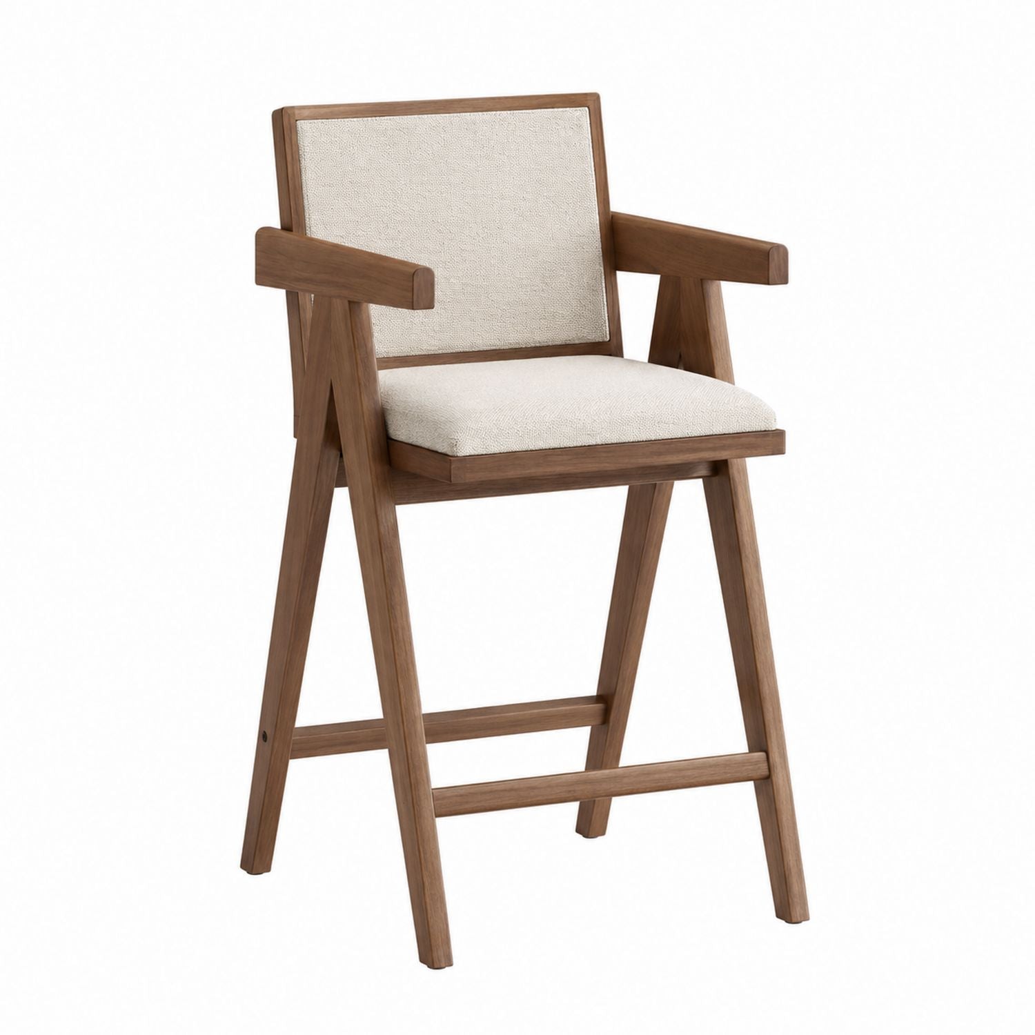 Wooden Bar Stool with Arms and Upholstered Fabric Seat