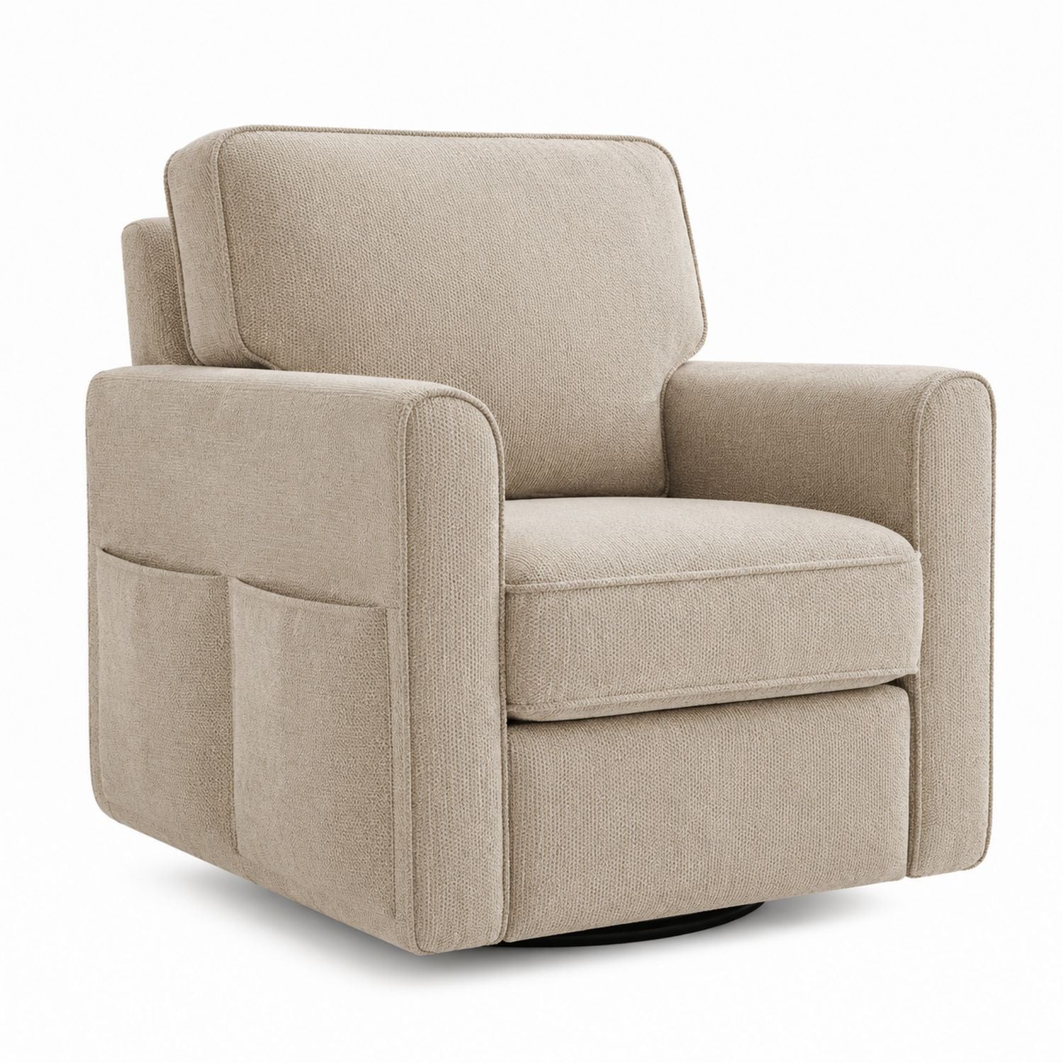 Swivel Fabric Armchair with Storage Pockets Beige 80cm x 75cm x 85cm