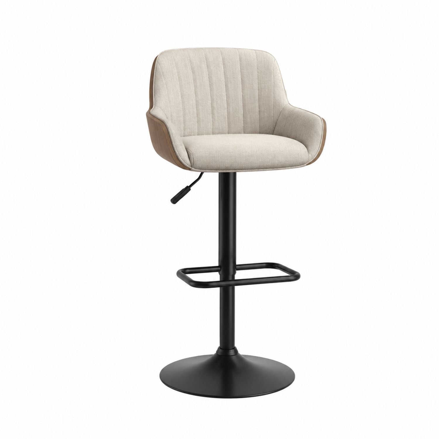 Fabric Swivel Adjustable Bar Stool with Metal Base, Beige and Black