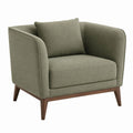 Olive Green Upholstered Armchair Linen Fabric Walnut Legs 80cm x 85cm x 75cm