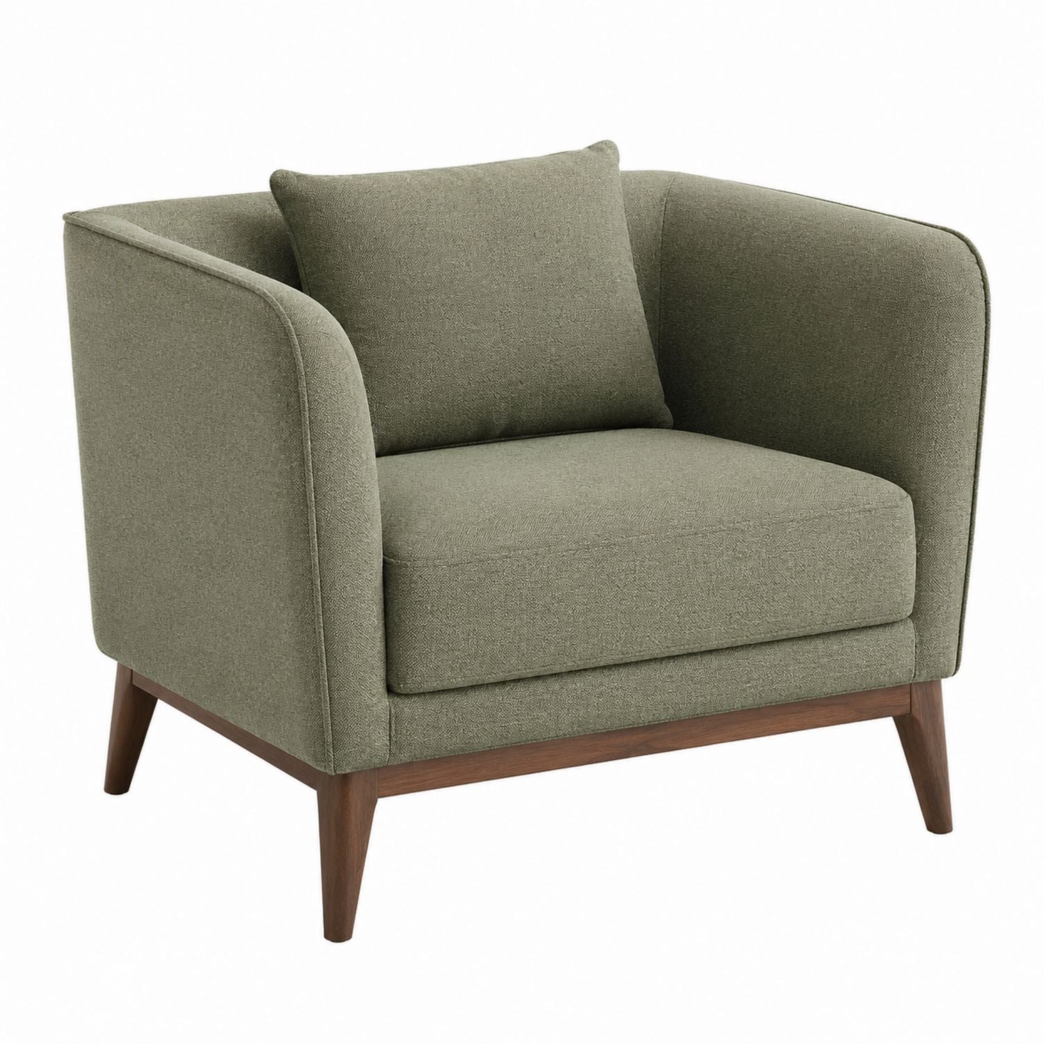 Olive Green Upholstered Armchair Linen Fabric Walnut Legs 80cm x 85cm x 75cm