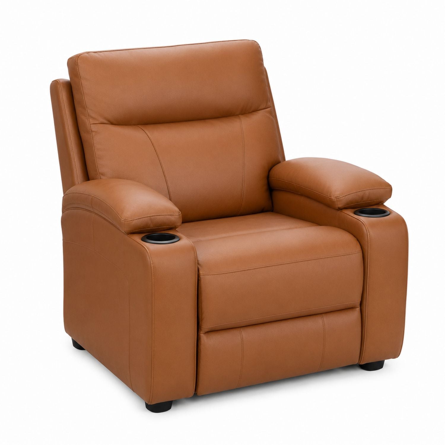 Recliner Chair Faux Leather Tan with Cup Holders 102x90x100cm