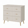 Wood 3-Drawer Dresser Beige with Gold Accents 31.5in x 15.7in x 35.4in