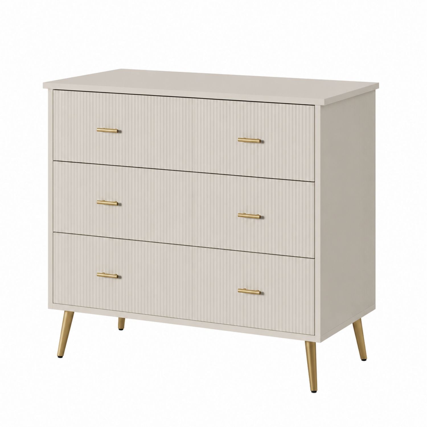 Wood 3-Drawer Dresser Beige with Gold Accents 31.5in x 15.7in x 35.4in