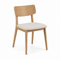 Oak Wood Dining Chair with Beige Polyester Upholstered Seat