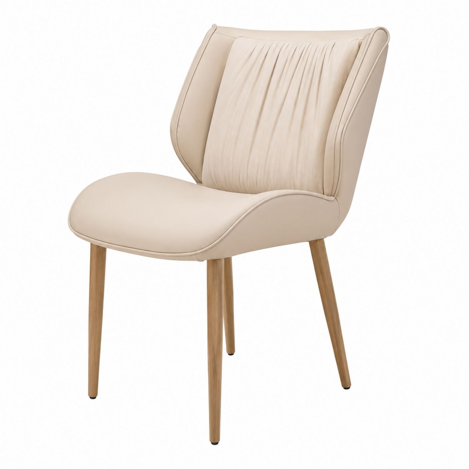 Beige Faux Leather Dining Chair with Oak Legs