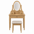 Oak Vanity Dressing Table with Mirror and Stool Set