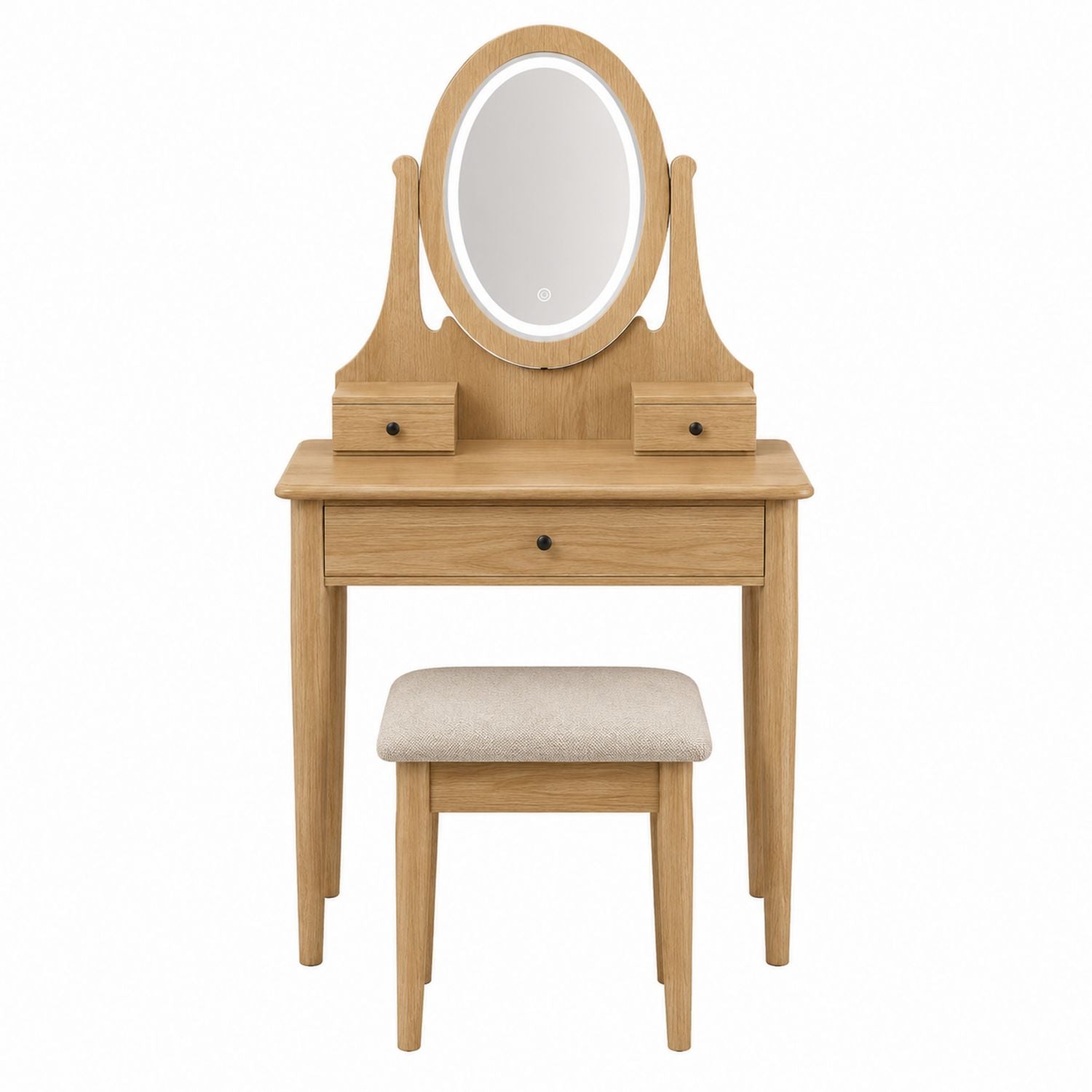Oak Vanity Dressing Table with Mirror and Stool Set