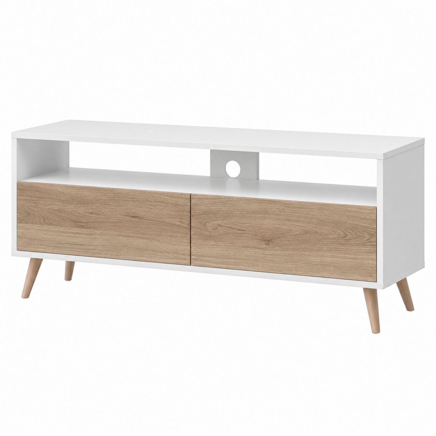 Wood and MDF TV Stand with White Finish and Open Shelf 120cm